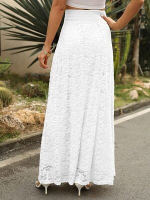 Elegant Vintage High Waist Lace Floral Maxi Skirt - Image 26