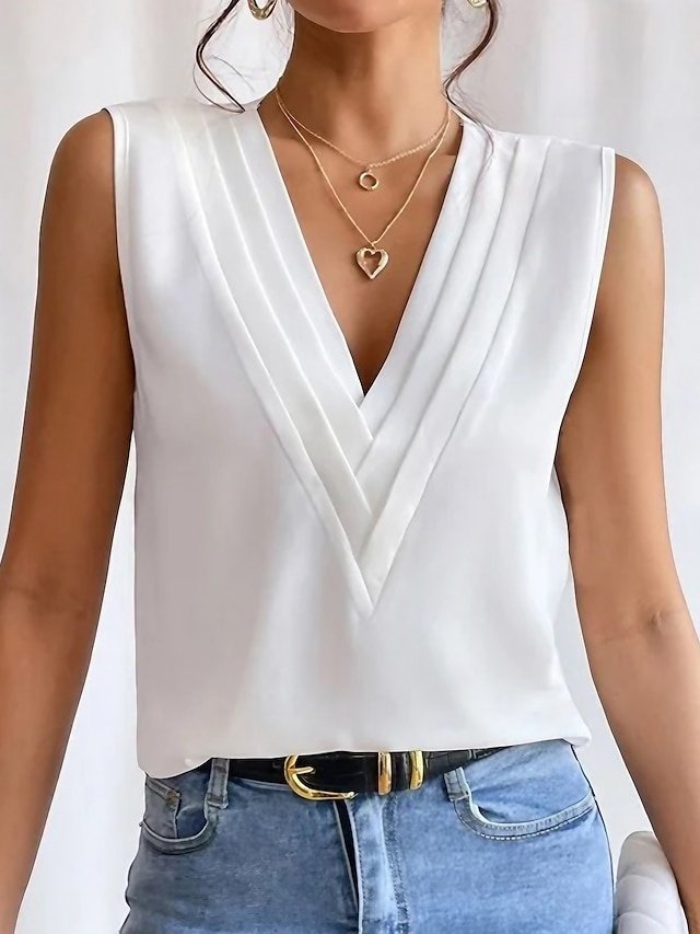 Elegant Vintage Sleeveless V Neck Regular Camisole Top - Image 1