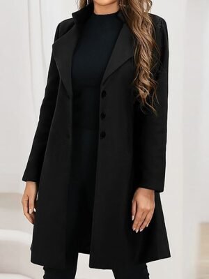 Elegant Wool Blend Lapel Long Sleeve Winter Pea Coat - Image 1