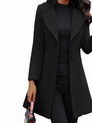 Elegant Wool Blend Lapel Long Sleeve Winter Pea Coat - Image 15