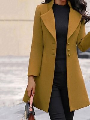 Elegant Wool Blend Lapel Long Sleeve Winter Pea Coat - Image 16