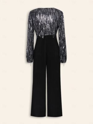 Elite Wide Leg Sequin Fringe V Neck Jumpsuit - Image 10