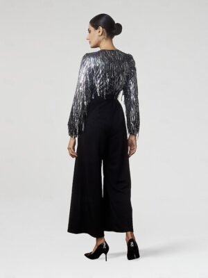 Elite Wide Leg Sequin Fringe V Neck Jumpsuit - Image 2