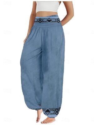 Ethnic Boho Wide Leg Paisley High Waist Full Length Trousers - Image 1