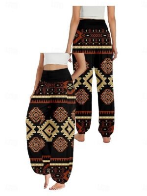 Ethnic Boho Wide Leg Paisley High Waist Full Length Trousers - Image 12