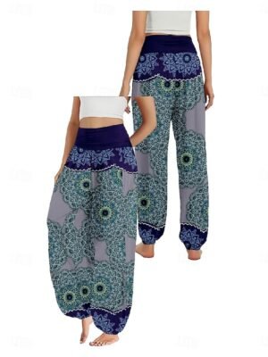 Ethnic Boho Wide Leg Paisley High Waist Full Length Trousers - Image 15