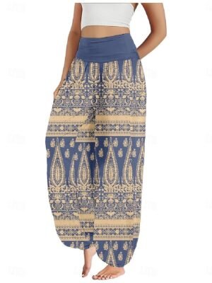 Ethnic Boho Wide Leg Paisley High Waist Full Length Trousers - Image 16
