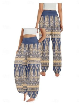 Ethnic Boho Wide Leg Paisley High Waist Full Length Trousers - Image 18