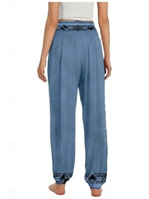 Ethnic Boho Wide Leg Paisley High Waist Full Length Trousers - Image 2