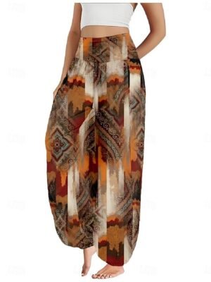 Ethnic Boho Wide Leg Paisley High Waist Full Length Trousers - Image 22