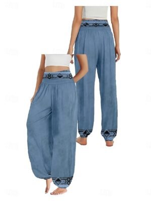 Ethnic Boho Wide Leg Paisley High Waist Full Length Trousers - Image 6