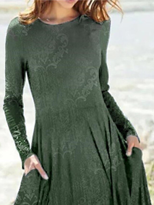 Ethnic Regular Fit Gradient Round Neck Long Sleeve Midi Dress - Image 2