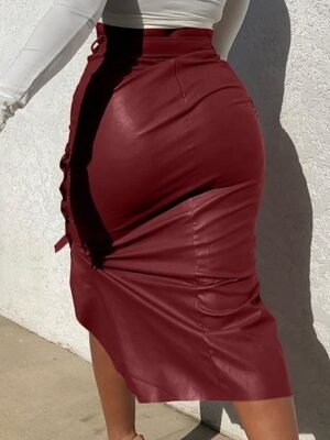 Fashion Bodycon Solid High Waist Midi Skirt - Image 3