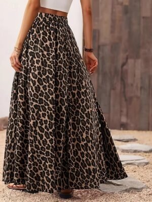 Fashion Casual A-Line Leopard High Waist Maxi Skirt - Image 3