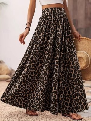 Fashion Casual A-Line Leopard High Waist Maxi Skirt - Image 4