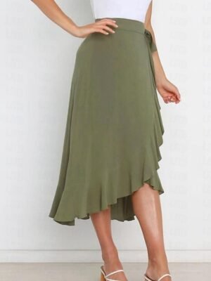Fashion Casual High Waist Ruffle Midi Wrap Skirt - Image 18