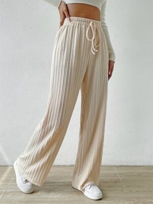 Fashion Casual Plain High Waist Full Length Linen Trousers - Image 5