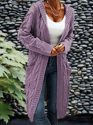 Fashion Casual Solid Hooded Long Sleeve Cardigan - Image 1