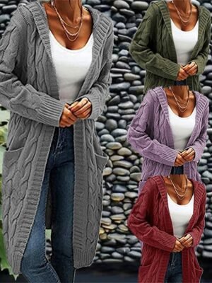 Fashion Casual Solid Hooded Long Sleeve Cardigan - Image 10