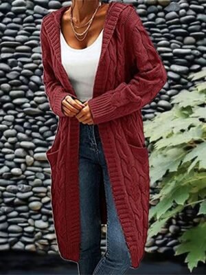 Fashion Casual Solid Hooded Long Sleeve Cardigan - Image 3