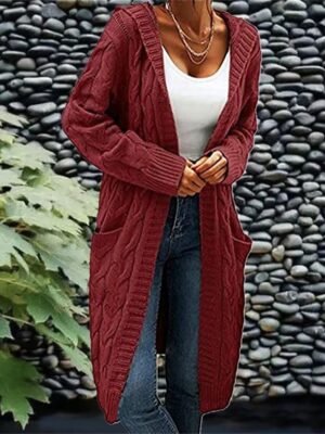 Fashion Casual Solid Hooded Long Sleeve Cardigan - Image 4