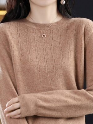 Fashion Casual Solid Ribbed Crew Neck Long Sleeve Regular Sweater - Image 10