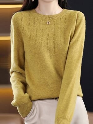 Fashion Casual Solid Ribbed Crew Neck Long Sleeve Regular Sweater - Image 15