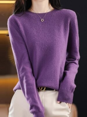 Fashion Casual Solid Ribbed Crew Neck Long Sleeve Regular Sweater - Image 17