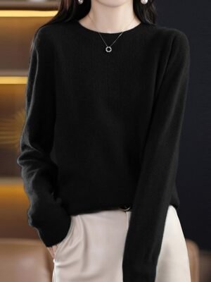 Fashion Casual Solid Ribbed Crew Neck Long Sleeve Regular Sweater - Image 19