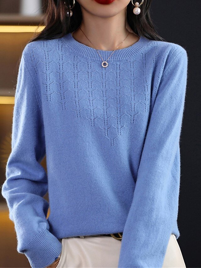 Fashion Casual Solid Ribbed Crew Neck Long Sleeve Regular Sweater - Image 2