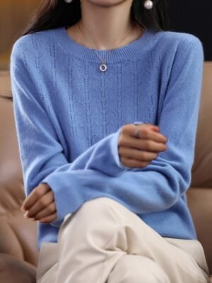 Fashion Casual Solid Ribbed Crew Neck Long Sleeve Regular Sweater - Image 3