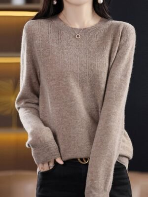 Fashion Casual Solid Ribbed Crew Neck Long Sleeve Regular Sweater - Image 4