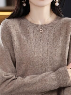 Fashion Casual Solid Ribbed Crew Neck Long Sleeve Regular Sweater - Image 5