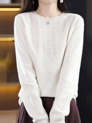 Fashion Casual Solid Ribbed Crew Neck Long Sleeve Regular Sweater - Image 7