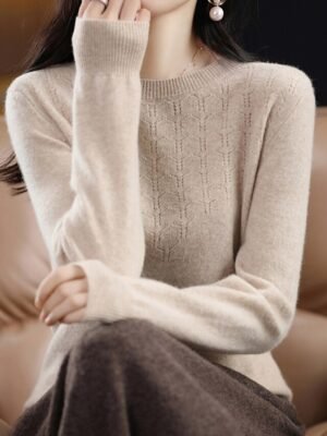 Fashion Casual Solid Ribbed Crew Neck Long Sleeve Regular Sweater - Image 9