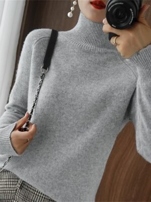 Fashion Casual Solid Stand Collar Long Sleeve Regular Knit Sweater - Image 14