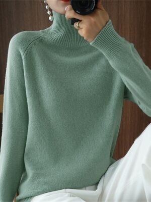 Fashion Casual Solid Stand Collar Long Sleeve Regular Knit Sweater - Image 4