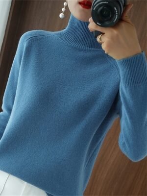 Fashion Casual Solid Stand Collar Long Sleeve Regular Knit Sweater - Image 9