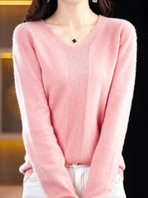 Fashion Casual Solid V Neck Long Sleeve Pullover Jumper - Image 13