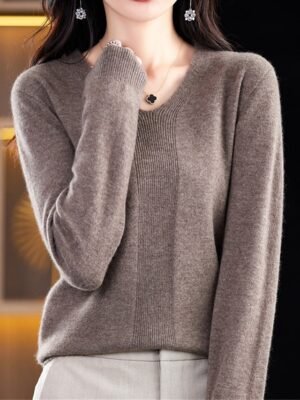 Fashion Casual Solid V Neck Long Sleeve Pullover Jumper - Image 4