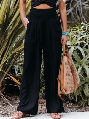 Fashion Casual Wide Leg High Waist Full Length Trousers - Image 5