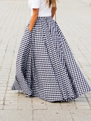 Fashion Coastal Grandma Style Plaid Pocket Maxi Skirt - Image 3