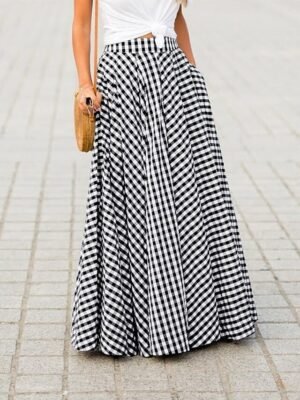Fashion Coastal Grandma Style Plaid Pocket Maxi Skirt - Image 5