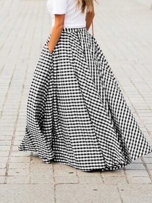 Fashion Coastal Grandma Style Plaid Pocket Maxi Skirt - Image 6