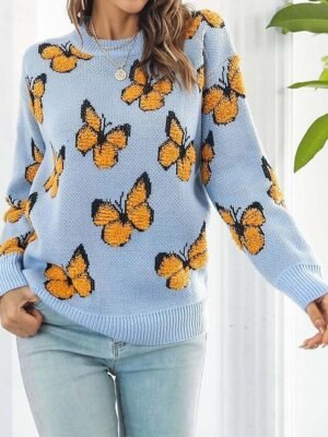 Fashion Cute Graphic Print Crew Neck Long Sleeve Regular Knit Top - Image 6