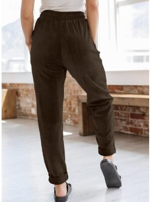 Fashion Loose Fit Plain Medium Waist Full Length Sweatpants - Image 6