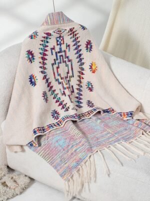 Fashion Loose Geometric Open Front Long Sleeve Long Knit Cardigan - Image 6