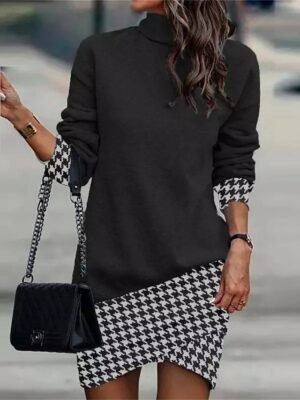 Fashion Loose Leopard Floral Stand Collar Long Sleeve Mini Dress - Image 8