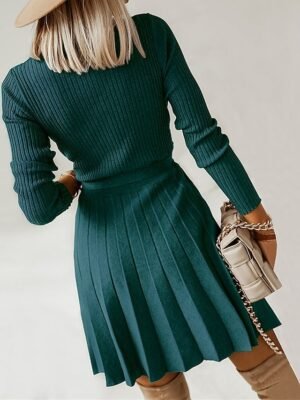 Fashion Loose Plain Surplice Neck Long Sleeve Mini Jumper Dress - Image 10