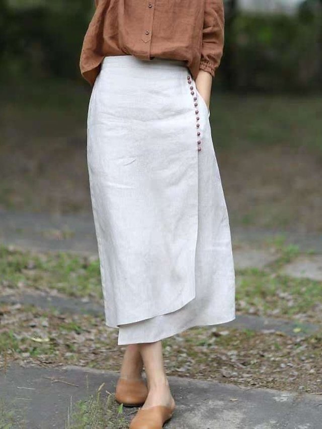 Fashion Pencil Solid Split Asymmetric Hem Midi Skirt - Image 1